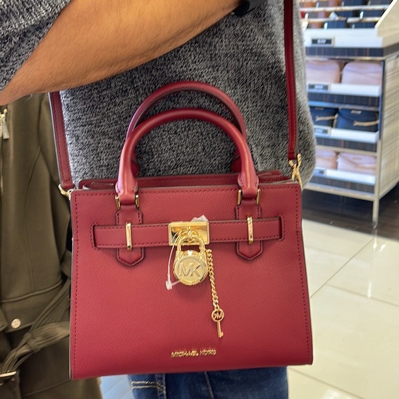 Michael Kors Hamilton Small Satchel Shoulder Crossbody Bag Dark Cherry COLOR - Picture 8 of 15